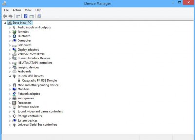 snippit of the device manager showing the devices after inserting the radio dongle
